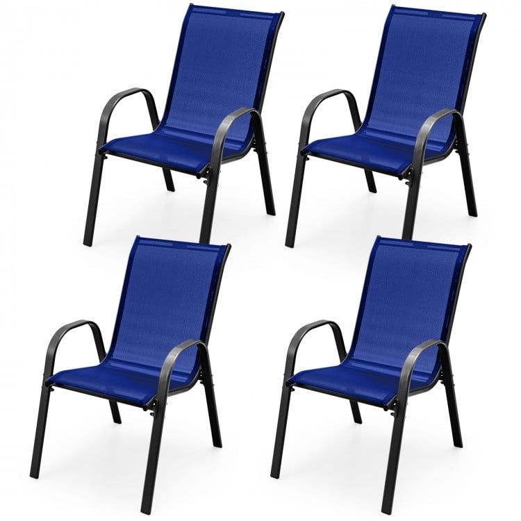 Ensemble de 4 chaises de salle à manger empilables avec accoudoirs - Noir