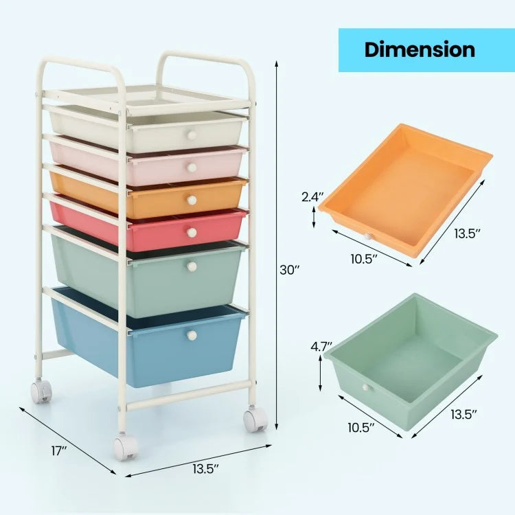 6 Drawers Rolling Storage Cart Organizer