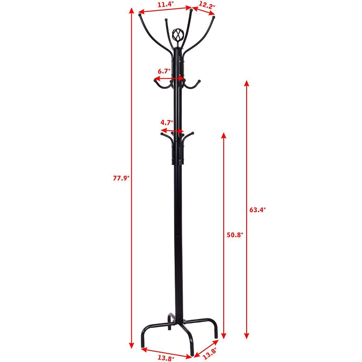 Metal Coat Rack with 12 Hooks