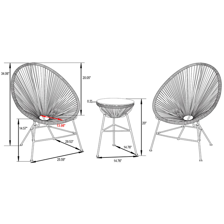 Chaise longue d'extérieur LM Montara 3 pièces avec table à plateau en verre