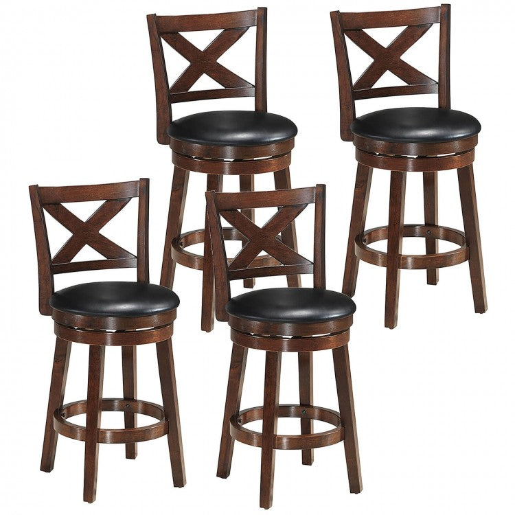 Swivel X-back Upholstered Counter Height Bar Stool with PVC Cushioned Seat