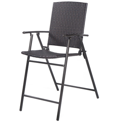 Set of 4 Folding Rattan Bar Chairs with Footrests and Armrests for Outdoors and Indoors