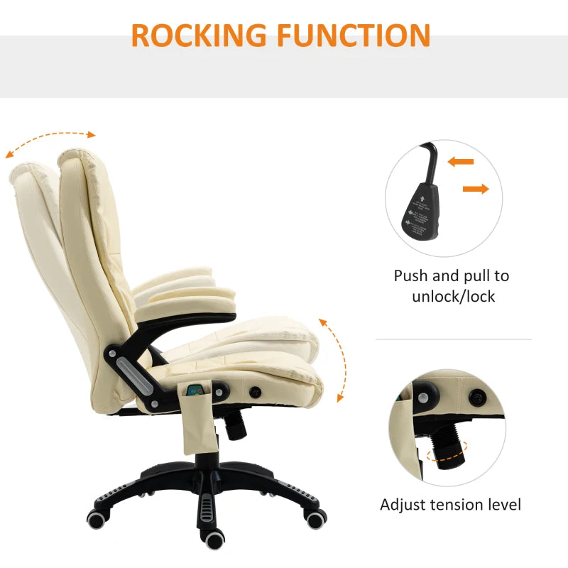 HOMCOM Heated Ergonomic Office Chair: Adjustable, Massage, Swivel, Vibrating, High Back Leather Executive, Beige | Nest Vibe