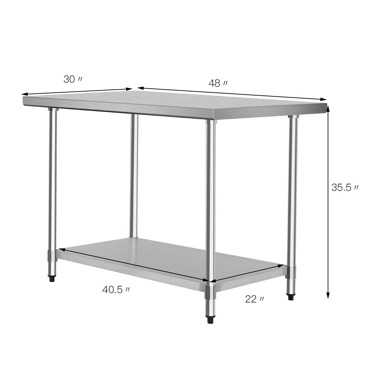 Table de travail de cuisine commerciale en acier inoxydable de 30 x 48 pouces