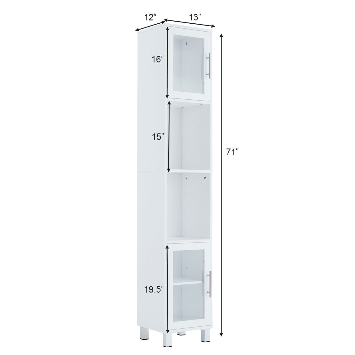 Armoire de rangement de salle de bain de 71 pouces de hauteur et étagères de présentation pour chambre à coucher - Blanc