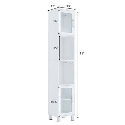 71 Inch Tall Tower Bathroom Storage Cabinet and Organizer Display Shelves for Bedroom-White