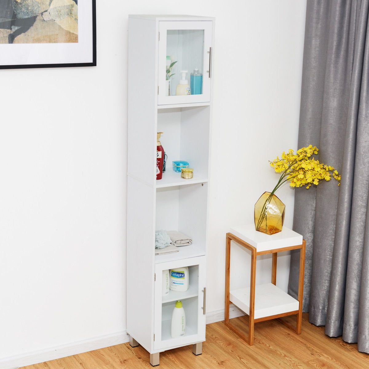 71 Inch Tall Tower Bathroom Storage Cabinet and Organizer Display Shelves for Bedroom-White