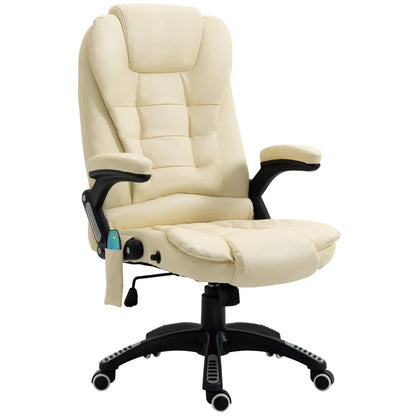 HOMCOM Heated Ergonomic Office Chair: Adjustable, Massage, Swivel, Vibrating, High Back Leather Executive, Beige | Nest Vibe