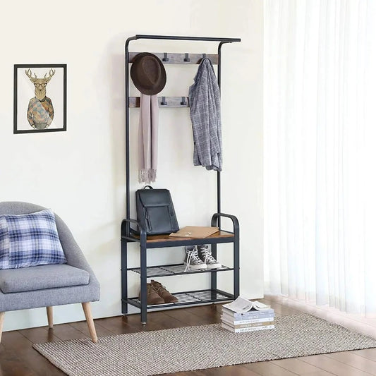 Coat Rack with Bench, Conquer Clutter with the 4-in-1 Hall Tree.