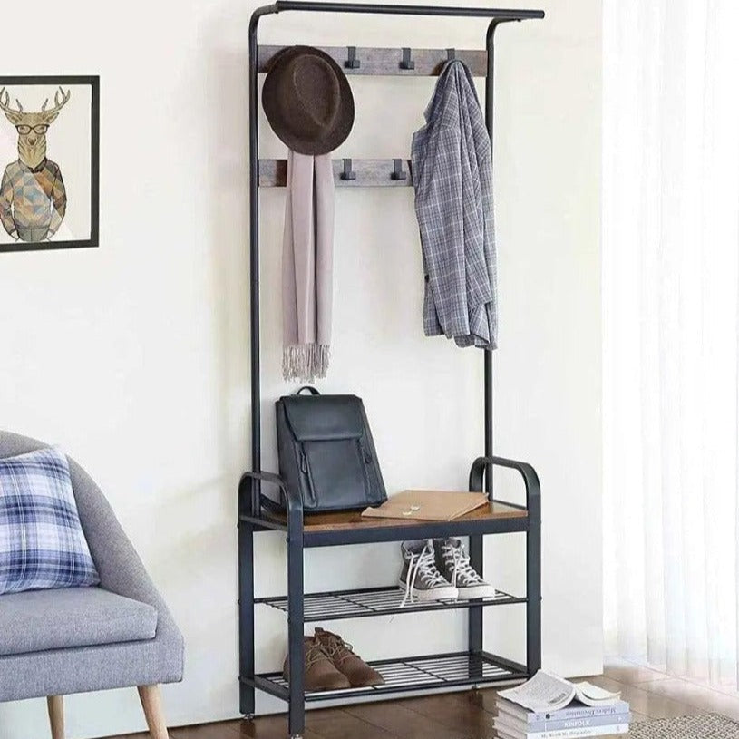 Coat Rack with Bench, Conquer Clutter with the 4-in-1 Hall Tree.