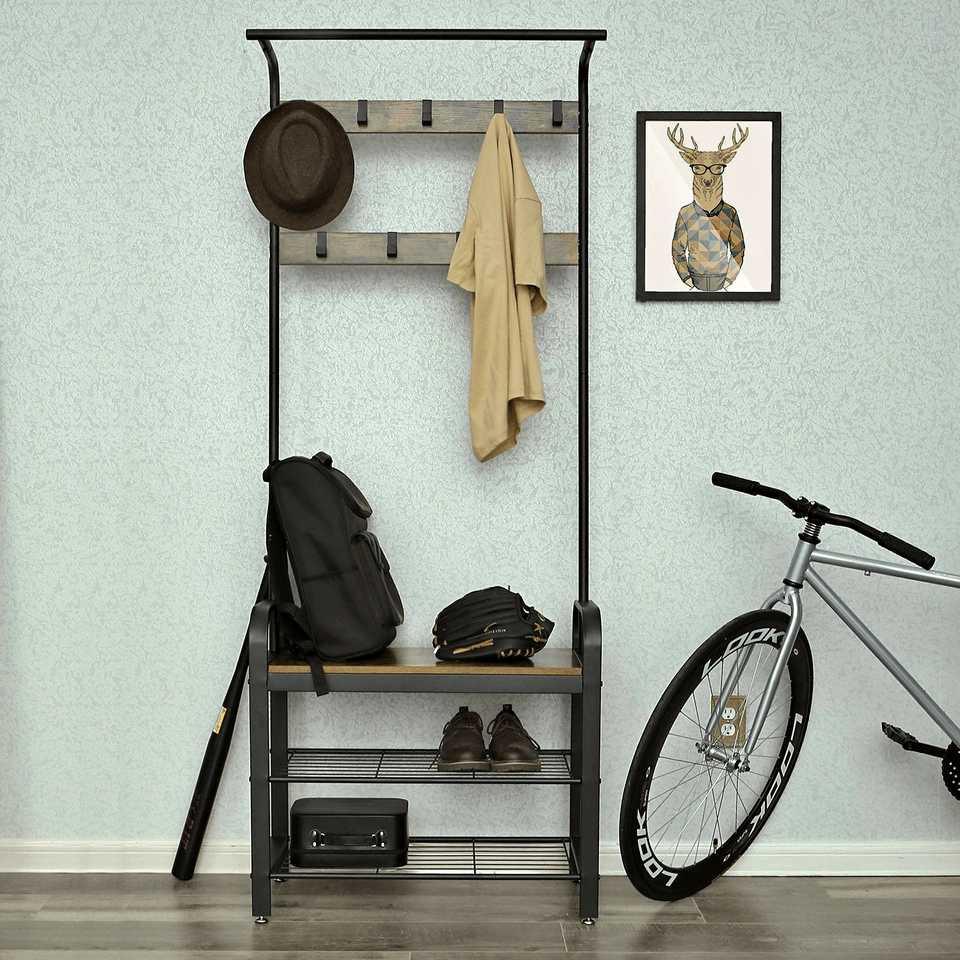 Coat Rack with Bench, Conquer Clutter with the 4-in-1 Hall Tree.