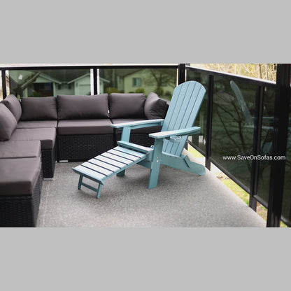 All-Weather Adirondack Chair with Sliding Ottoman, Blue | Fully Foldable